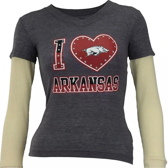 NWT [Outerstuff] Arkansas Razorbacks NCAA Long Sleeve Tee Grey Girls Youth M-XL - Picture 2 of 6